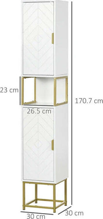 Colonna-Bagno-con-2-Armadietti-e-Ripiano-in-MDF-e-Acciaio,-30x30x170.7cm,-Bianco-e-Oro-ED6834-536V80WTED6