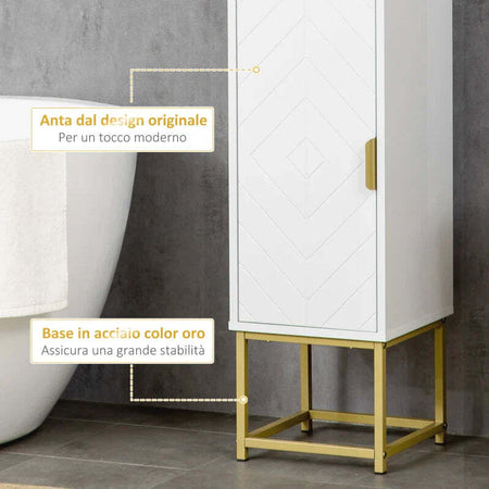 Colonna-Bagno-con-2-Armadietti-e-Ripiano-in-MDF-e-Acciaio,-30x30x170.7cm,-Bianco-e-Oro-ED6834-536V80WTED6