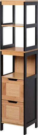 Colonna-Bagno-con-2-Cassetti-e-3-Vani-Aperti-in-Legno-MDF-e-Bambù-30x30x144.3-cm-YH2834-208YH2
