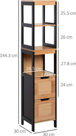 Colonna-Bagno-con-2-Cassetti-e-3-Vani-Aperti-in-Legno-MDF-e-Bambù-30x30x144.3-cm-YH2834-208YH2