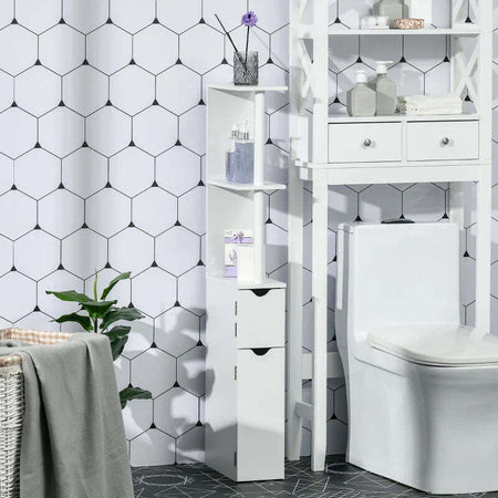 Colonna-Bagno-con-2-Ripiani-e-2-Armadietti,-Mobile-Alto-Salvaspazio-15.2x29.8x118-cm,-Bianco-ER9834-456ER9