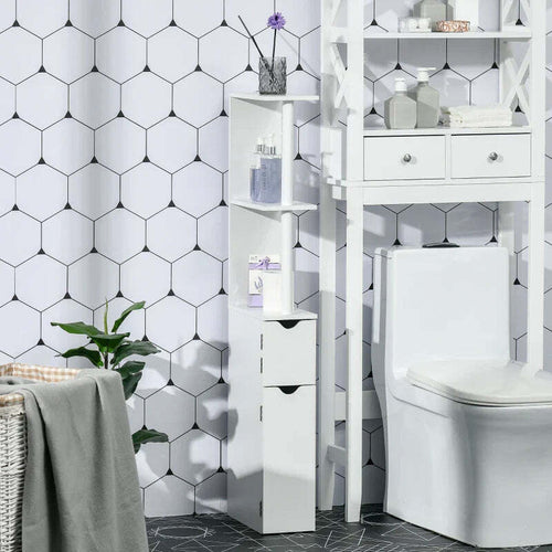 Colonna-Bagno-con-2-Ripiani-e-2-Armadietti,-Mobile-Alto-Salvaspazio-15.2x29.8x118-cm,-Bianco-ER9834-456ER9