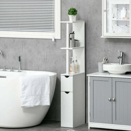 Colonna-Bagno-con-2-Ripiani-e-2-Armadietti,-Mobile-Alto-Salvaspazio-15.2x29.8x118-cm,-Bianco-ER9834-456ER9