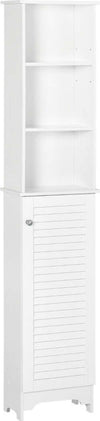 Colonna-Bagno-con-Ripiano-a-3-Livelli-e-Armadietto-Chiuso,-in-MDF-e-Truciolato,-34x20x165-cm,-Bianco-RF5834-242RF5