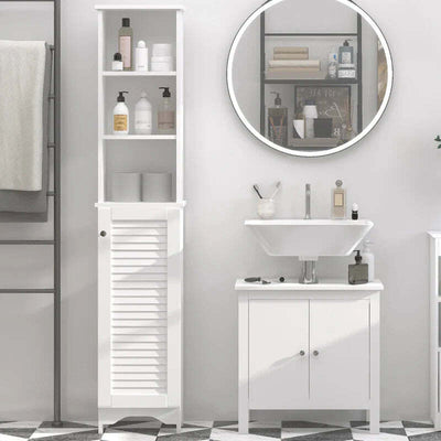 Colonna-Bagno-con-Ripiano-a-3-Livelli-e-Armadietto-Chiuso,-in-MDF-e-Truciolato,-34x20x165-cm,-Bianco-RF5834-242RF5