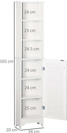 Colonna-Bagno-con-Ripiano-a-3-Livelli-e-Armadietto-Chiuso,-in-MDF-e-Truciolato,-34x20x165-cm,-Bianco-RF5834-242RF5