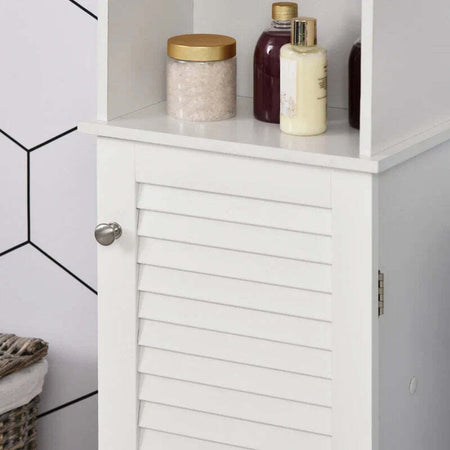 Colonna-Bagno-con-Ripiano-a-3-Livelli-e-Armadietto-Chiuso,-in-MDF-e-Truciolato,-34x20x165-cm,-Bianco-RF5834-242RF5