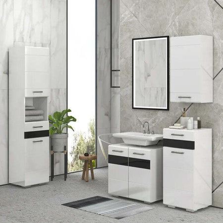 Colonna-Bagno-in-MDF-con-Ripiano-Aperto,-Cassetto-e-Armadietto-Chiuso,-37x32.5x170-cm,-Bianco-TG8834-633V00WTTG8