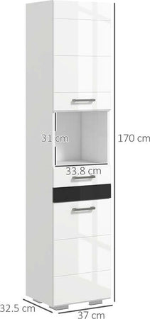 Colonna-Bagno-in-MDF-con-Ripiano-Aperto,-Cassetto-e-Armadietto-Chiuso,-37x32.5x170-cm,-Bianco-TG8834-633V00WTTG8