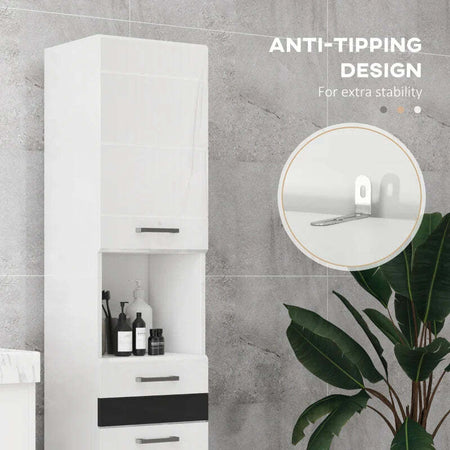 Colonna-Bagno-in-MDF-con-Ripiano-Aperto,-Cassetto-e-Armadietto-Chiuso,-37x32.5x170-cm,-Bianco-TG8834-633V00WTTG8