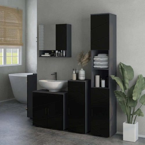 Colonna-Bagno-in-Truciolato-con-2-Ripiani-Aperti-e-2-Armadietti-a-2-Livelli,-30x30x183-cm,-Nero-e-Grigio-RF8834-628V80BKRF8