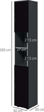 Colonna-Bagno-in-Truciolato-con-2-Ripiani-Aperti-e-2-Armadietti-a-2-Livelli,-30x30x183-cm,-Nero-e-Grigio-RF8834-628V80BKRF8