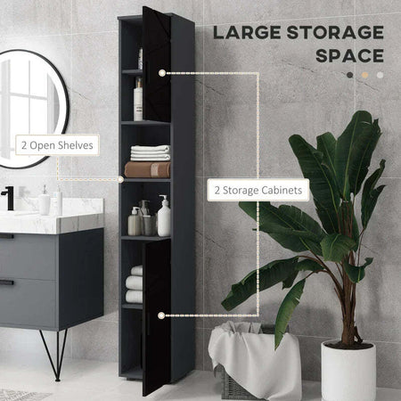 Colonna-Bagno-in-Truciolato-con-2-Ripiani-Aperti-e-2-Armadietti-a-2-Livelli,-30x30x183-cm,-Nero-e-Grigio-RF8834-628V80BKRF8