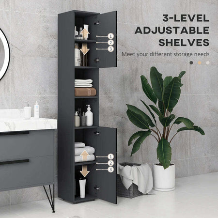 Colonna-Bagno-in-Truciolato-con-2-Ripiani-Aperti-e-2-Armadietti-a-2-Livelli,-30x30x183-cm,-Nero-e-Grigio-RF8834-628V80BKRF8