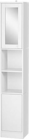 Colonna-Bagno-Salvaspazio-in-Legno-con-Specchio-e-Apertura-a-Pressione,-30x28x170cm,-Bianco-KL7834-461V01KL7