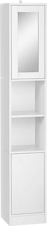 Colonna-Bagno-Salvaspazio-in-Legno-con-Specchio-e-Apertura-a-Pressione,-30x28x170cm,-Bianco-KL7834-461V01KL7