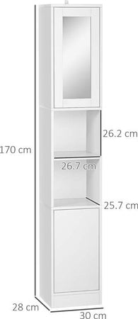 Colonna-Bagno-Salvaspazio-in-Legno-con-Specchio-e-Apertura-a-Pressione,-30x28x170cm,-Bianco-KL7834-461V01KL7