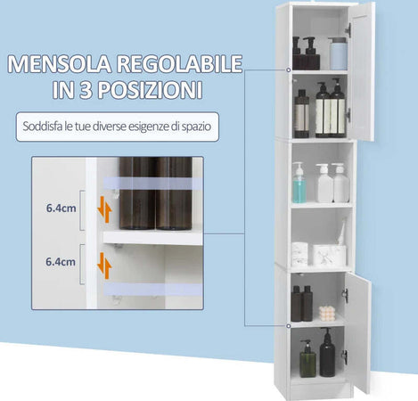 Colonna-Bagno-Salvaspazio-in-Legno-con-Specchio-e-Apertura-a-Pressione,-30x28x170cm,-Bianco-KL7834-461V01KL7