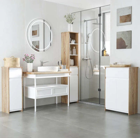 Colonna-bagno,-Scaffale-Bagno-Salvaspazio-in-Legno,-Mobiletto-a-Colonna-con-Ripiani,-Armadietto-e-Cassetto,-Bianco,-32.6x30x171.2cm-RF6834-318RF6