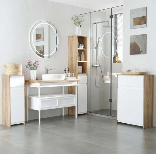 Colonna-bagno,-Scaffale-Bagno-Salvaspazio-in-Legno,-Mobiletto-a-Colonna-con-Ripiani,-Armadietto-e-Cassetto,-Bianco,-32.6x30x171.2cm-RF6834-318RF6