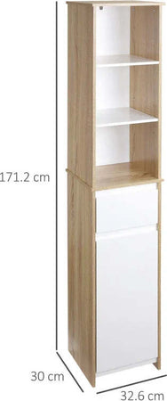 Colonna-bagno,-Scaffale-Bagno-Salvaspazio-in-Legno,-Mobiletto-a-Colonna-con-Ripiani,-Armadietto-e-Cassetto,-Bianco,-32.6x30x171.2cm-RF6834-318RF6