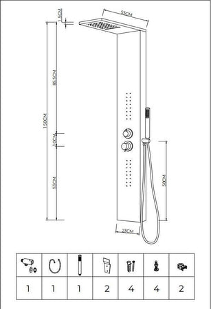 Colonna-Doccia-Attrezzata-Easy-in-Acciaio-Inox-Cascata-Cromo-Lucido-150x23x53