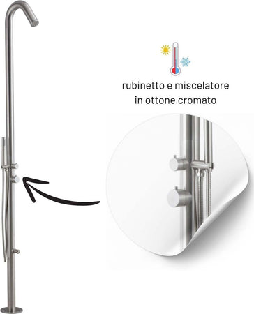Colonna-doccia-da-esterno-Betulla-a-pavimento-inox-spazzolato-con-lava-piedi