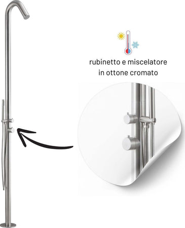 Colonna-doccia-da-esterno-Leccio-a-pavimento-inox-spazzolato-acqua-calda-e-fredda