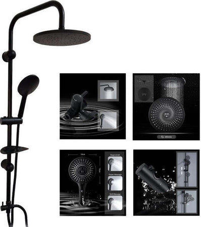 Colonna-Doccia-Saliscendi-Altezza-Regolabile-Set-Completo-Soffione-Doccetta-Nero