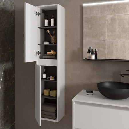 Colonna pensile bagno Jorge 2 ante bianco laccato lucido 30x24x140