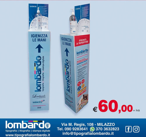 Colonnina porta igienizzante prodotto per sicurezza sul lavoro Tipografia Lombardo - Milazzo, Commerciovirtuoso.it