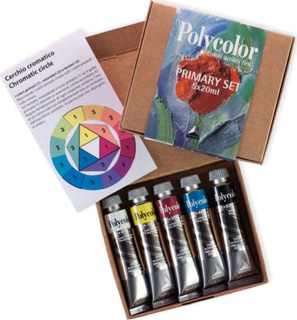 Colori vinilici Polycolor Primary Set - 20 ml - colori primari (nero bianco inclusi) - Maimeri - set 5 pezzi Giochi e giocattoli/Attività creative/Accessori per disegnare e colorare/Pittura/Colori a tempera Eurocartuccia - Pavullo, Commerciovirtuoso.it