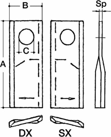 Coltello destro piegato 94x40x3mm a adattabile Krone 41473025. Confezione da 5pz