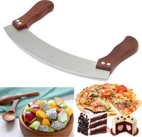 COLTELLO MEZZALUNA ACCIAIO INOX MANICI LEGNO CUCINA CHEF CM 25  Trade Shop italia - Napoli, Commerciovirtuoso.it