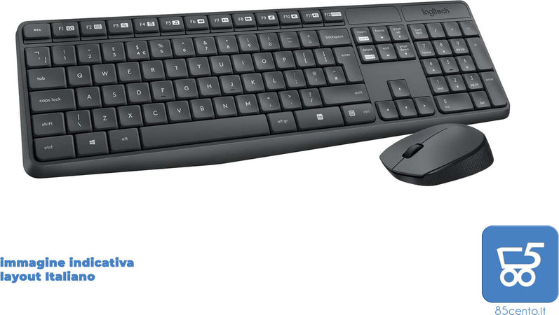 Combo Tastiera e Mouse Wireless Logitech per Windows Ricevitore Unifying USB 2,4 GHz 15 Tasti FN Lunga Durata della Batteria PC Layout Italiano QWERTY
