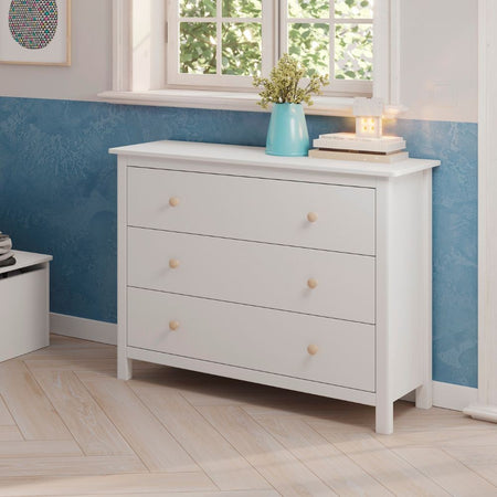 Comò Max 3 cassetti in legno massiccio colore bianco