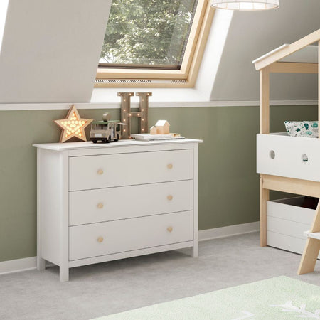 Comò Max 3 cassetti in legno massiccio colore bianco