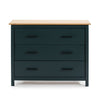 Comò Miranda 3 cassetti in legno massiccio blu e top pino