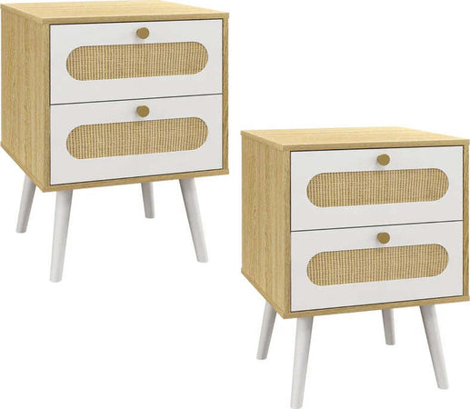 Comodino-con-Cassetti-Set-2-Pezzi-in-Truciolato-e-MDF-in-stile-Boho,-40x40x55-cm,-Rovere-e-Bianco-YI9831-689V80NDYI9