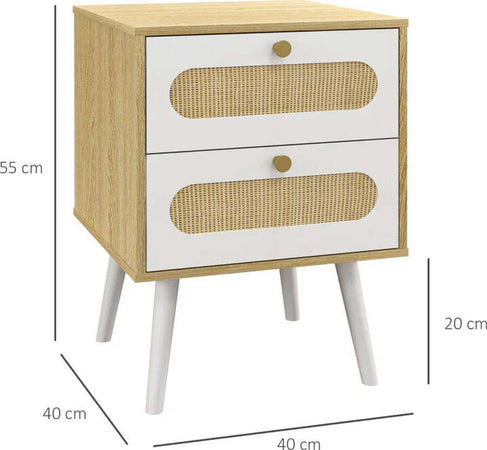 Comodino-con-Cassetti-Set-2-Pezzi-in-Truciolato-e-MDF-in-stile-Boho,-40x40x55-cm,-Rovere-e-Bianco-YI9831-689V80NDYI9