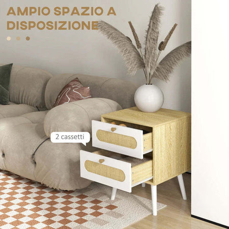 Comodino-con-Cassetti-Set-2-Pezzi-in-Truciolato-e-MDF-in-stile-Boho,-40x40x55-cm,-Rovere-e-Bianco-YI9831-689V80NDYI9