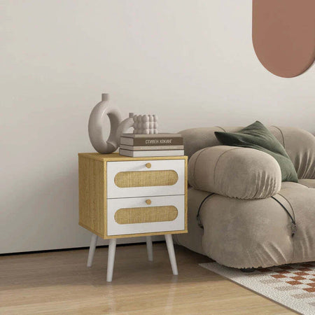 Comodino-con-Cassetti-Set-2-Pezzi-in-Truciolato-e-MDF-in-stile-Boho,-40x40x55-cm,-Rovere-e-Bianco-YI9831-689V80NDYI9