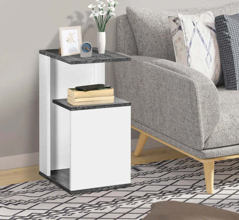 Comodino-con-Ripiano-Aperto-in-Truciolato-dal-Design-Irregolare,-35x29.5x60-cm,-Grigio-e-Bianco-DR6831-569WTDR6