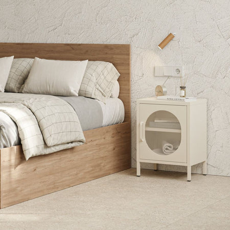 Comodino Diora in metallo con 1 anta colore crema