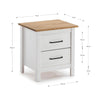 Comodino Miranda 2 cassetti in legno massiccio bianco e top pino