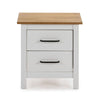 Comodino Miranda 2 cassetti in legno massiccio bianco e top pino