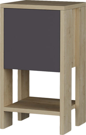 Comodino-Mobiletto-2-Ripiani-Anta-Ribalta-Tavolino-Moderno-Quercia-e-Antracite