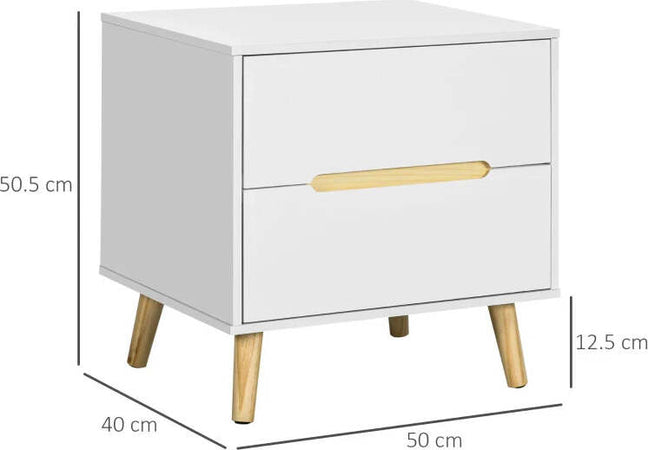 Comodino-Moderno-con-2-Cassetti-in-Truciolato-e-Gambe-in-Legno-di-Pino,-50Lx40Px50.5A-cm,-Bianco-HU2831-592V00WTHU2