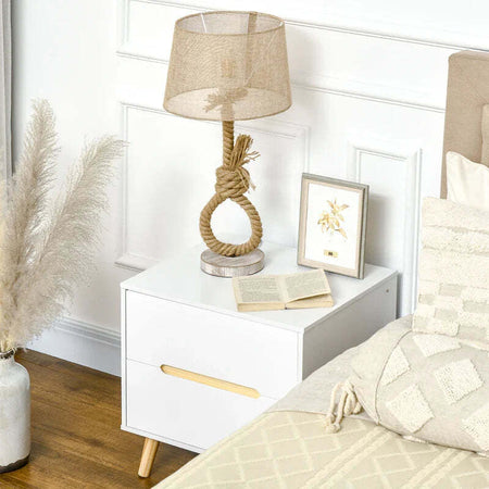 Comodino-Moderno-con-2-Cassetti-in-Truciolato-e-Gambe-in-Legno-di-Pino,-50Lx40Px50.5A-cm,-Bianco-HU2831-592V00WTHU2