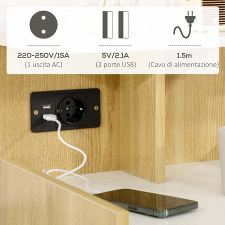 Comodino-moderno-con-2-Prese,-2-porte-USB-e-Cassetto-in-truciolato,-40x40x60cm,-Color-Legno-KL2831-668V90NDKL2
